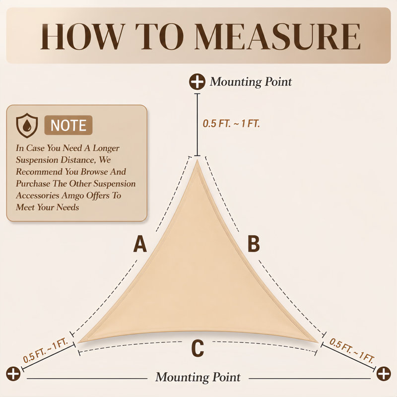 Toile d'ombrage triangulaire Amgo Customize - 200 g / m², blocage UV 95%, Gris, 11 pi x 12 pi x 16,3 pi