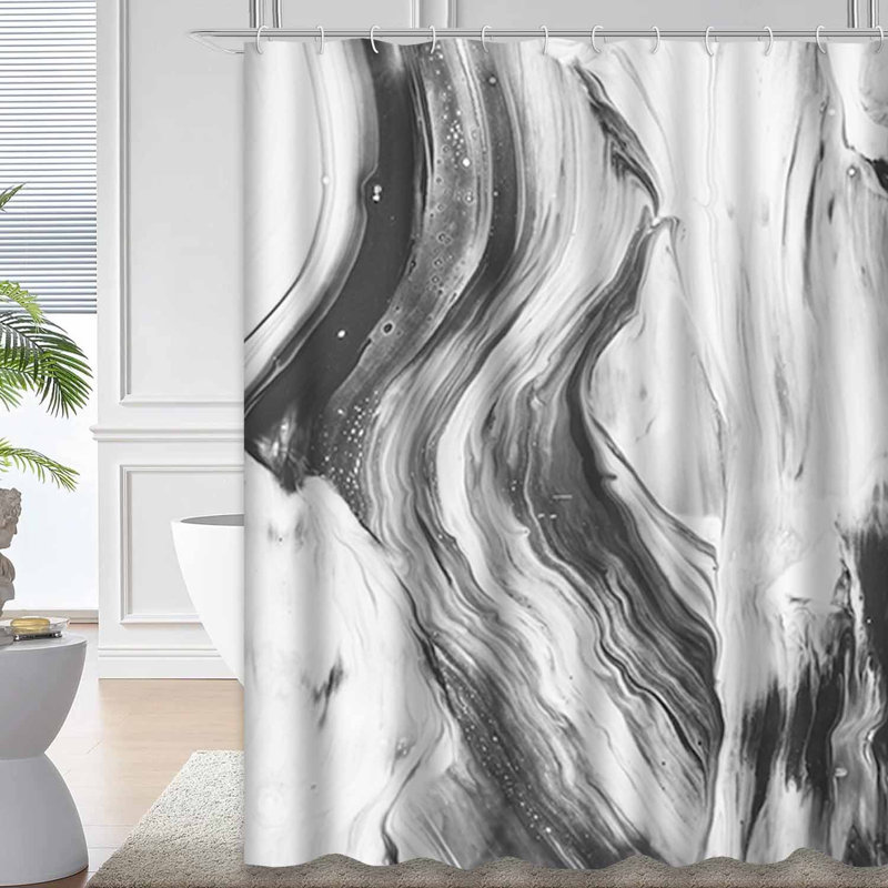 Rideau de douche à motif abstrait en toile abstraite noir et blanc avec 12 crochets, L 72 po x l 78 po