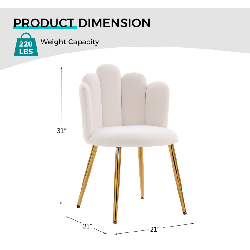 Velvet Vanity Chair with Back Vanity Stool with Gold Legs, Ivory