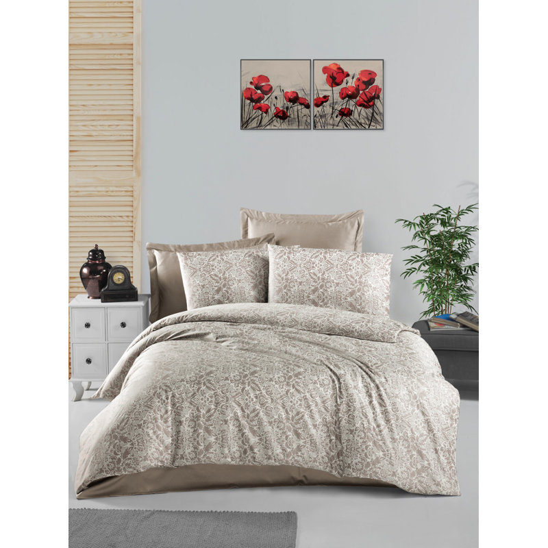 Luxury Satin Quilt Cover Set, 100% Cotton, Cappuccino Color | Duvet Cover 53.1 x 78.7 inches, Pillowcase 31.5 x 31.5 inches | 210 Thread Count, Machine Washable, Elegant Button Closure Design for Cozy Bedrooms
