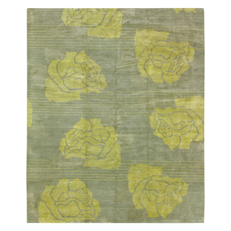 Lux Rose Floral Area Rug in Green/Yellow, Rectangle 2' x 3'