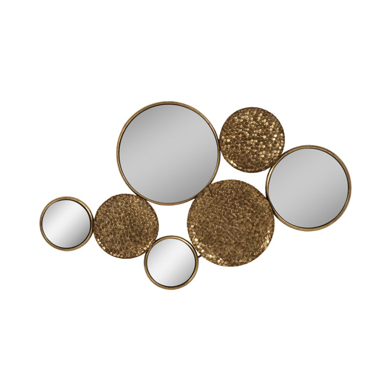 Modern Metal Wall Mirror with Overlapping Circular Design, Textured Iron and Glass Decorative Accent   