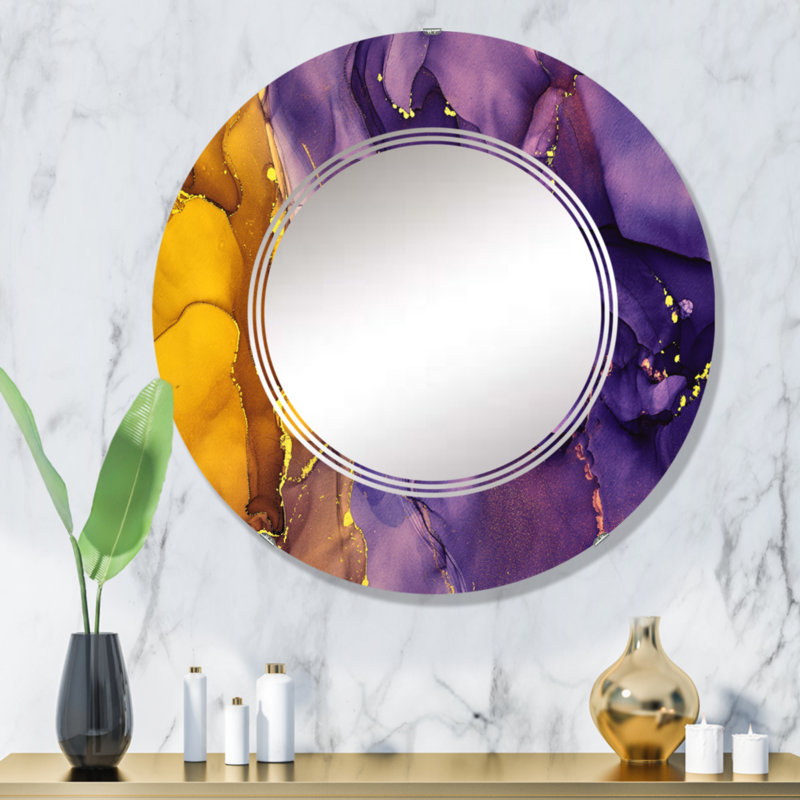 Mauve et brun, art abstrait fluide de luxe - miroir mural moderne, 32 po x 32 po
