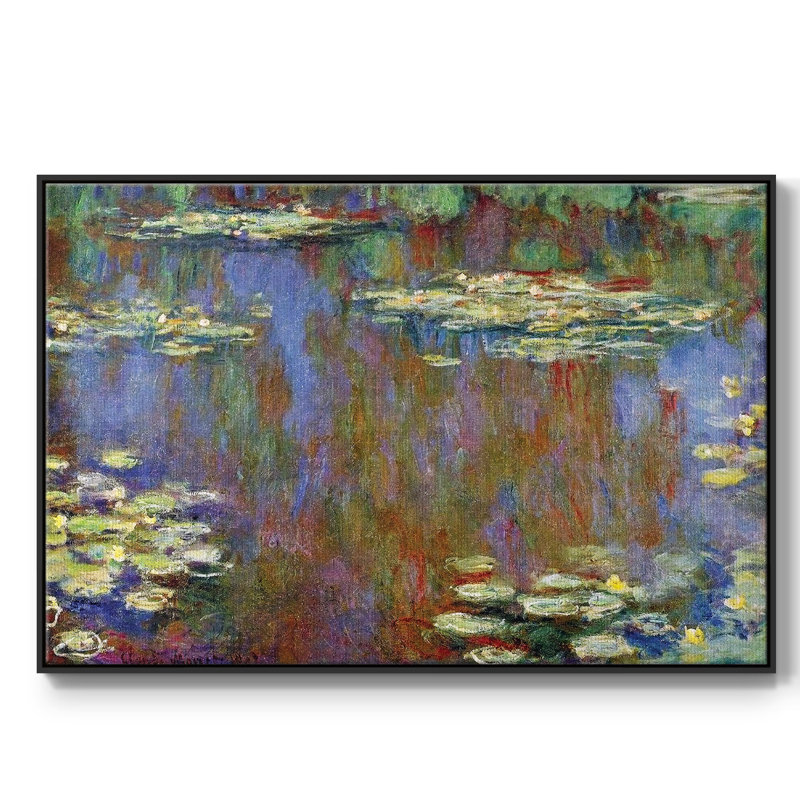 Nymphéas, 1906 - Reproduction sur toile flottante, H 27 po x l 41 po x P 2 po, Cadre noir