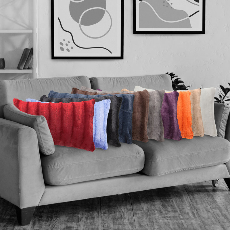 Housse et coussin rectangulaire imitation fourrure Swampscott, Marron