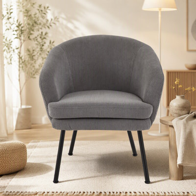 Accent Chair with Metal Legs, Armchair, Upholstered Barrel Chair for Office, Living Room, Bedroom