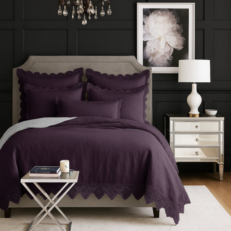 Ensemble de couvre-lit en coton aubergine Elsie 6 pièces, Couvre-lit très grand + 5 pièces supplémentaire