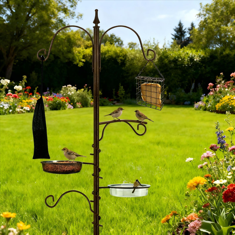 76.7" Premium Metal Bird Feeding Station with 4 Adjustable Hooks & Water Bowl