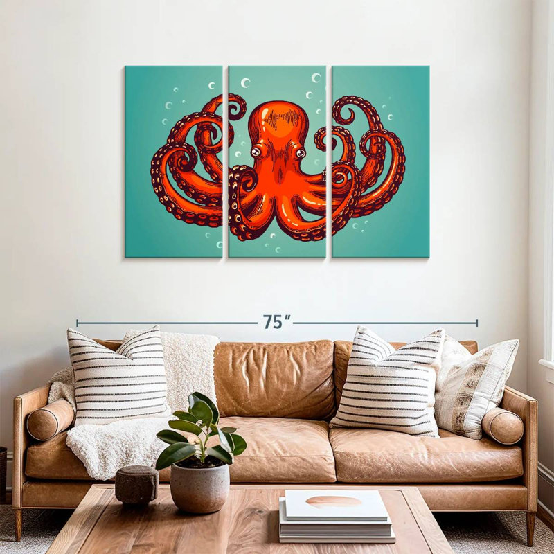 Mighty Red Octopus, 36" H x 57" W