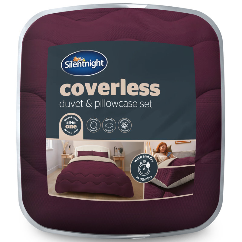 Silentnight Seersucker Coverless Duvet 10.5 Tog With Matching Pillowcases,  All Seasons, Super King, Purple