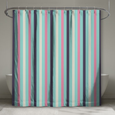 Rideaux de douche à rayures verticales rose et bleu très long