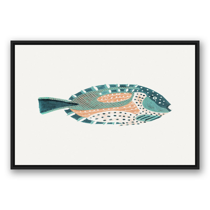 " Patterened Fish ", 13.75" H x 37.75" W x 1.75" D, Black Floater Framed