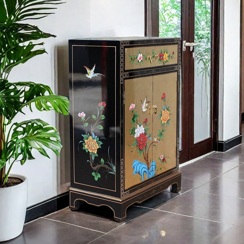 New Chinese Classic Painted Gold Foil Cabinet 9 Pair Shoe Storage Cabinet