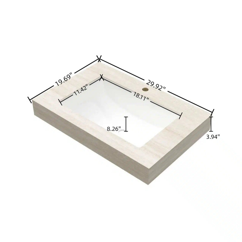 30-Inch Travertine Pattern Stone Countertop with Ceramic Basin