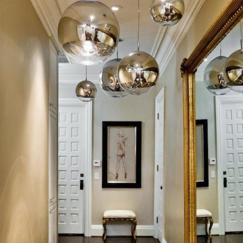 Fairy mirror ball gallery light 5m suspension, Gold, 500cm H x 50cm W x 50cm D