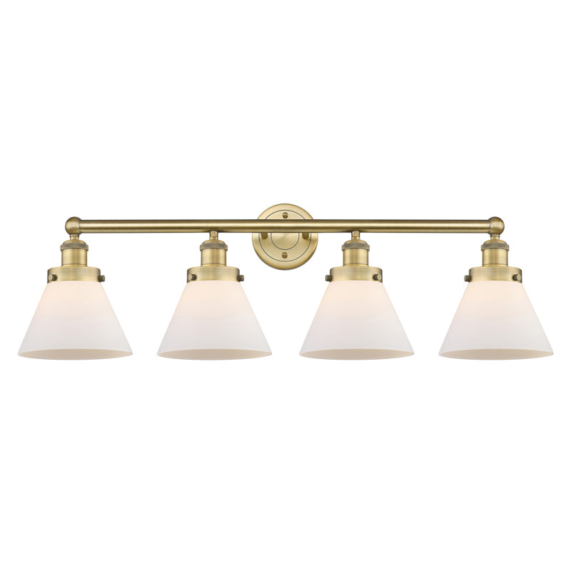 Éclairage de salle de bain à intensité variable 4 lumières Thorgard, Blanc mat, Laiton brossé