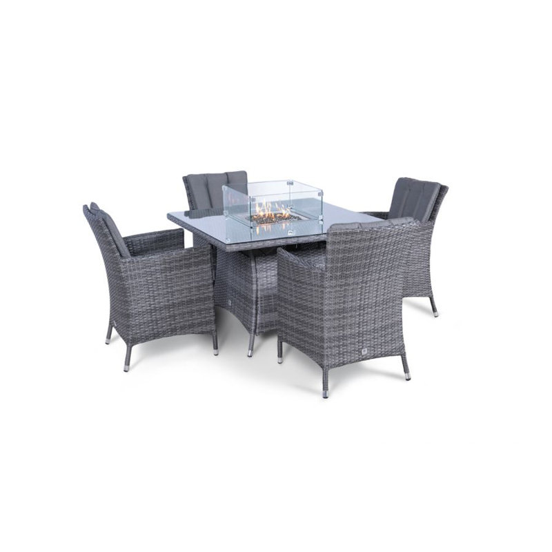 Parham 4 - Person Wicker Patio Dining Set with Square Table , Cushions Included, Grey/Light Blue, Grey