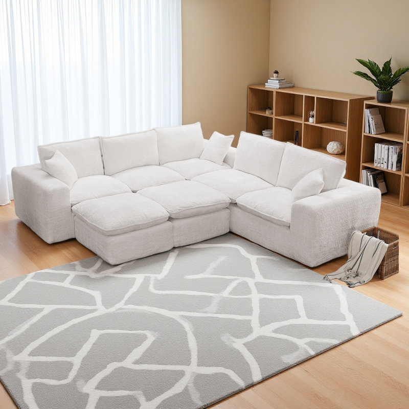 Canapé modulaire en forme de L de 107 po avec deux repose-pieds amovibles en forme de L pour le salon, canapé confortable avec coussins décoratifs