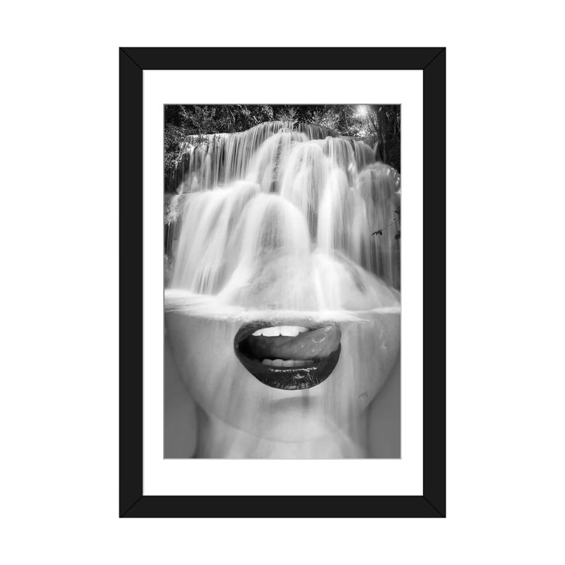 « soif », impression sur toile, Papier d'art encadré noir, H 24 po x l 16 po x P 1 po, Blanc