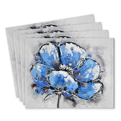 Abstract Blue Petals Polyester Kundra Set of 4 | Home Decor
