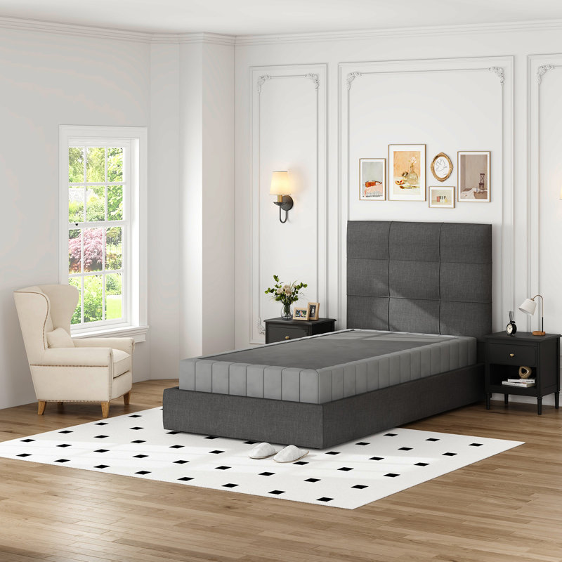 9 Inch High Profile Metal Box Springs With Upholstered Fabric Cover, Twin XL