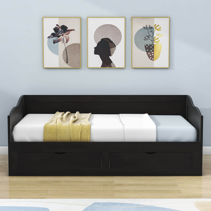 Twin Size 2 Drawers Daybed with Trundle, Espresso