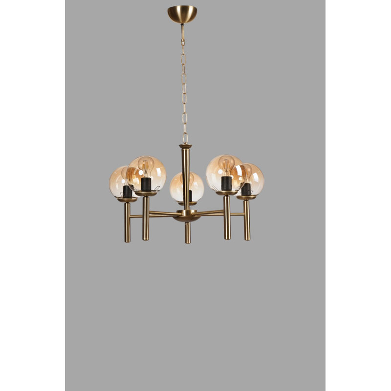Lustre élégant en métal, finition miel et or, 29,5 po x 5,9 po | Hauteur réglable, 5 x douilles E27 (40 W maximum) | pour la salle à manger et les espaces de vie, conception élégante, indice de protection IP20, ampoule non incluse