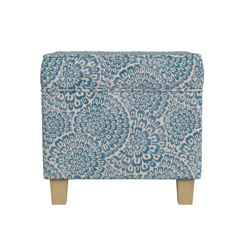 Asha 17.5" Square Storage Ottoman, Blue/Cream Modern Floral