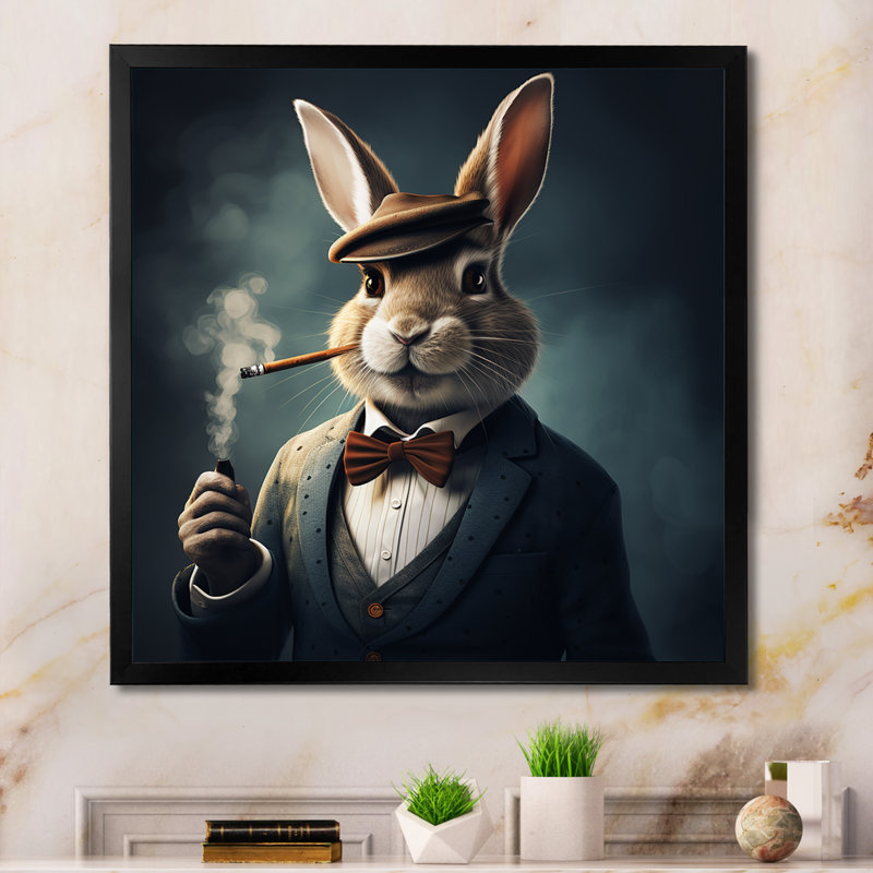 «The Rabbit London Mafia I - Rabbit Gangster Mafia», art, H 30 po x l 30 po x P 1,5 po, Cadre simple noir