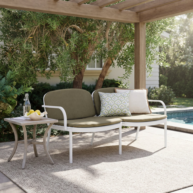 Causeuse de patio avec coussins Kohen, Vert, Blanc