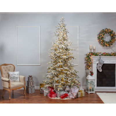 Majestic Led Flocked Mountain Pine With Instant Glow Power Pole