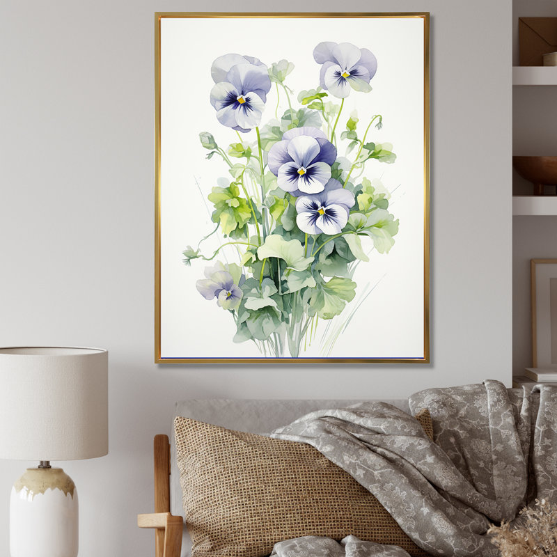 Bouquet d'harmonies vertes et mauves Blossum, H 32 po x l 16 po x P 1 po, Cadre flottant doré