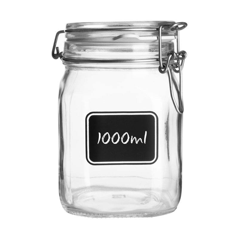 Lavagna Glass Storage Jar with Label, 16cm H x 10.5cm W x 10.5cm D