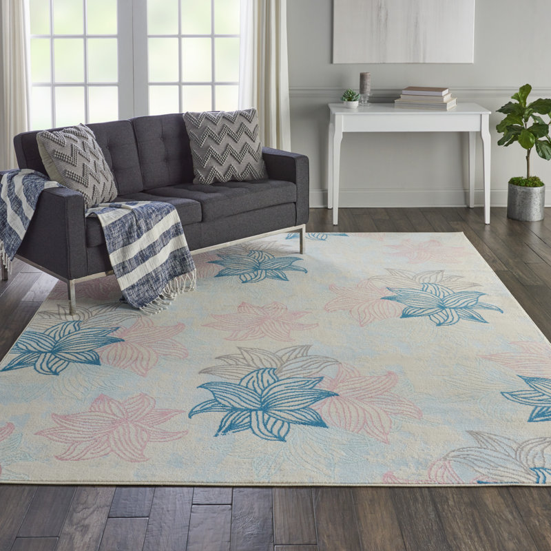 Tapis floral ivoire / rose / bleu Kardinya, Rectangle 5 pi 3 po x 7 pi 3 po
