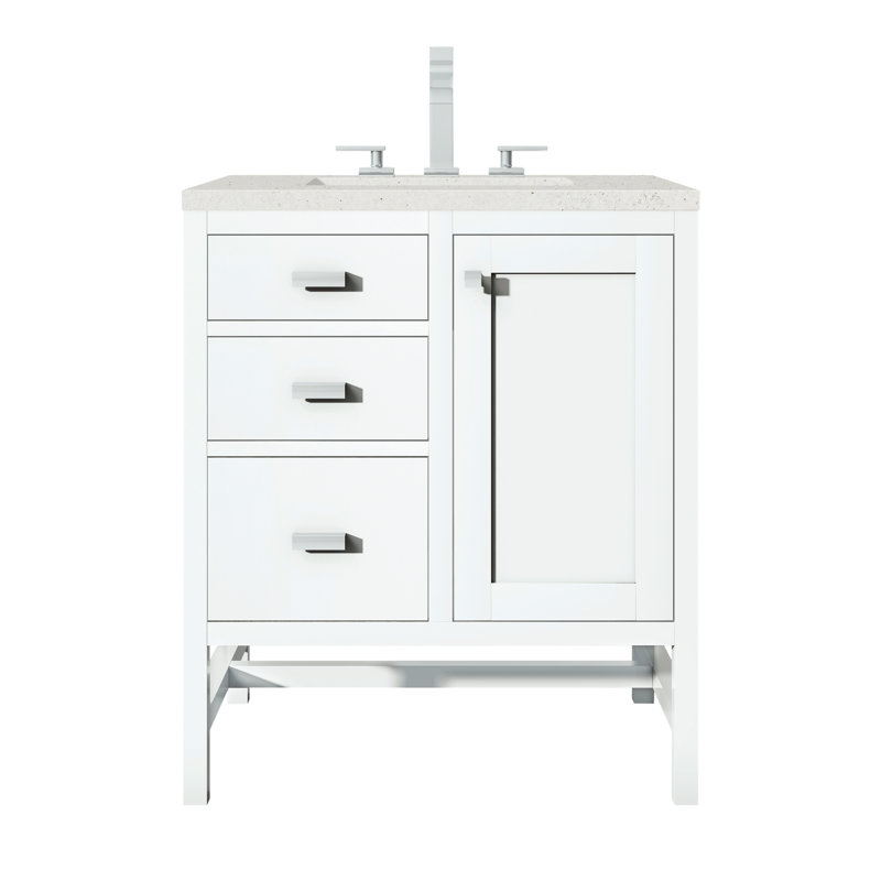 Addison 30'' Single Bathroom Vanity with Engineered Quartz Top, Glossy White, 8" Widespread, Lime Delight