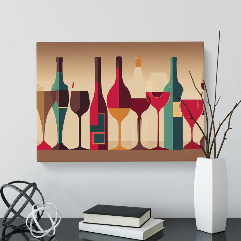 Wine Bottle Retro Art Vol.1 Abstract - Wrapped Canvas, 35cm H x 50cm W x 3cm D