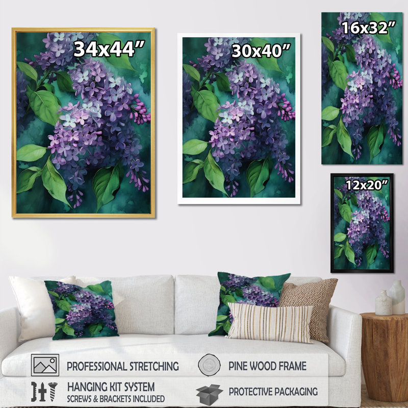 " Green Lilac Blossoms Fragrant I ", 40" H x 30" W x 1.5" D, Wrapped Canvas
