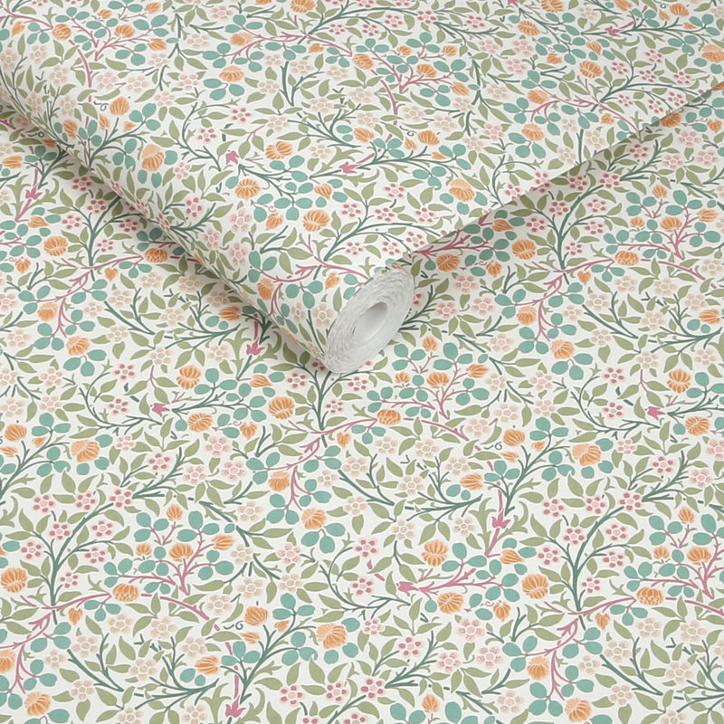  Clover Spring Garden Wallpaper, Green/Orange