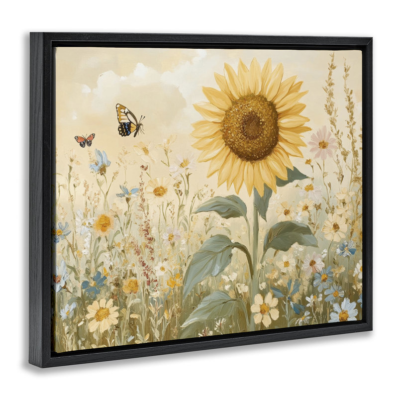 Cadre flottant Sunflower Wonder, H 17 po x l 21 po, Cadre flottant noir de jais