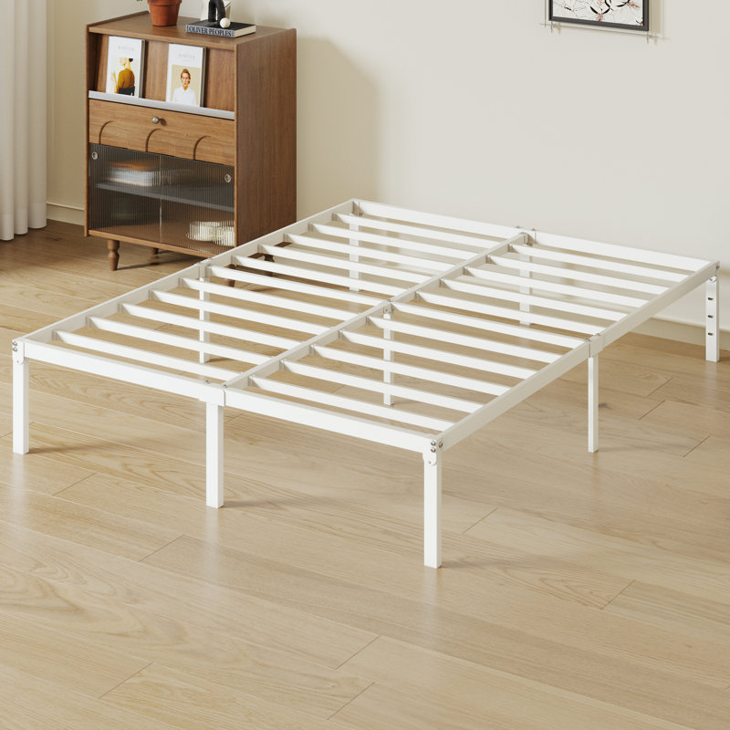 14 Inch Metal Platform Bed Frame With Storage Space, Full, White, 14"