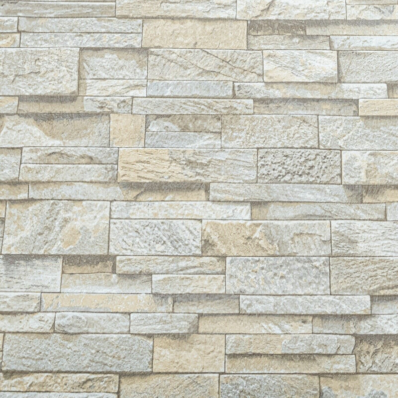  Slate Brick Effect Wallpaper Rustic Faux Stone Stacked Block Grey Beige Matt 05222-30