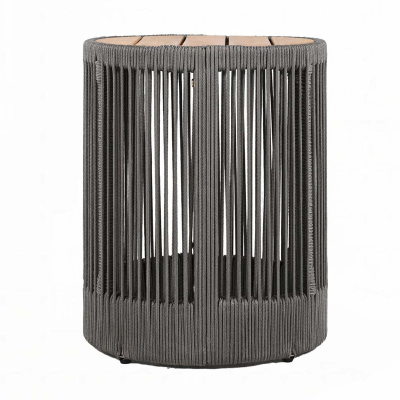Outdoor Rattan rope & Acacia Wood Side Table, Grey