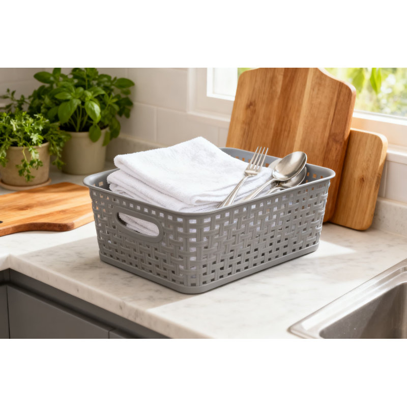6-Pack Plastic Storage Baskets, Durable Woven Organizer Bins For Home Office Kitchen Bathroom Organization And Decluttering