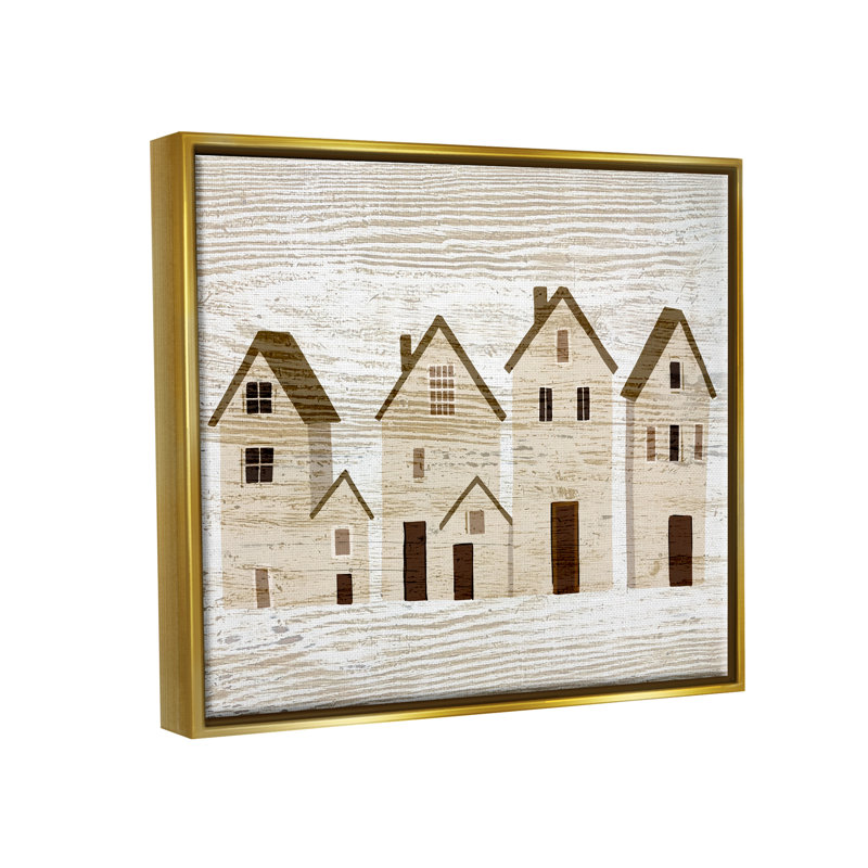 «Rustic Neighbours maisons», impression encadrée sur bois, H 17 po x l 21 po x P 1,7 po, Cadre flottant métallique doré