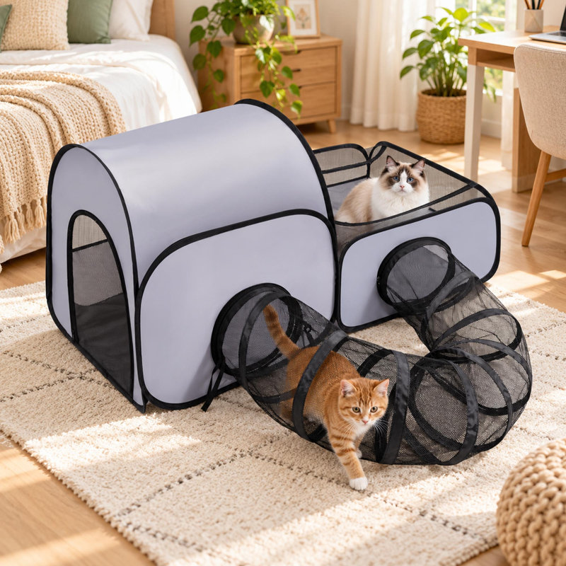Parc pour chat 45 "à 2 zones avec tunnel pour une utilisation intérieure et extérieure