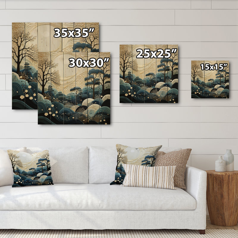 «Japon Art Blue Serene Zen Minamlism Landscape IV», reproduction sur bois, H 15 po x l 15 po x P 0,78 po