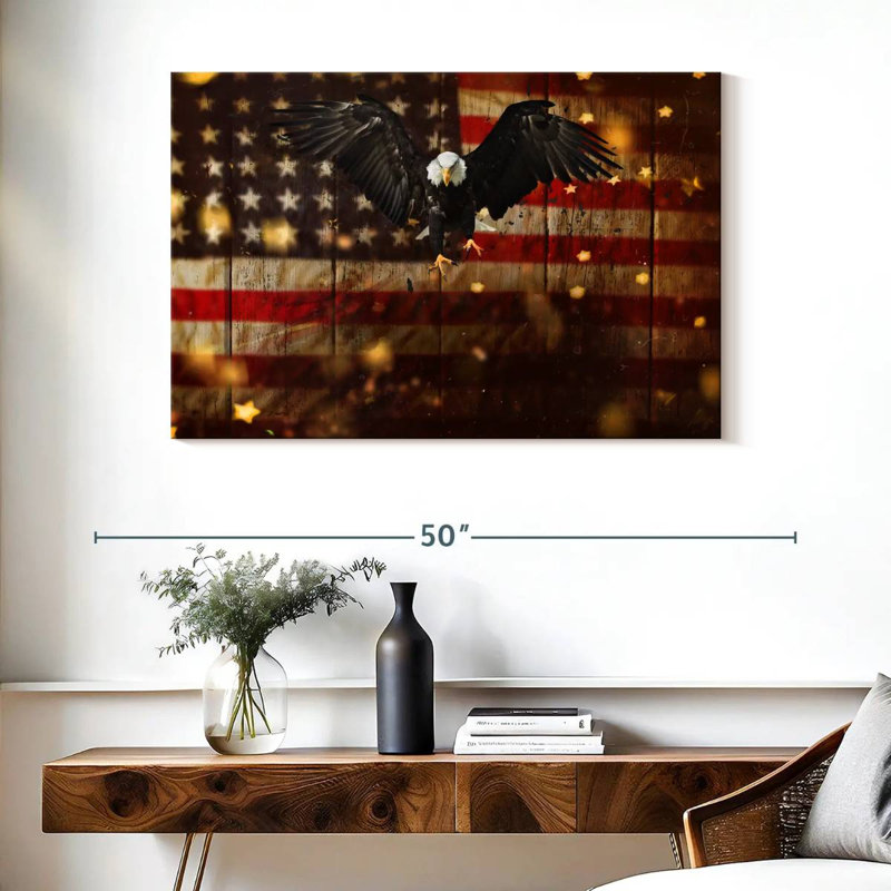 Brampt US Flag With Flying Bald Eagle, 26" H x 39" W