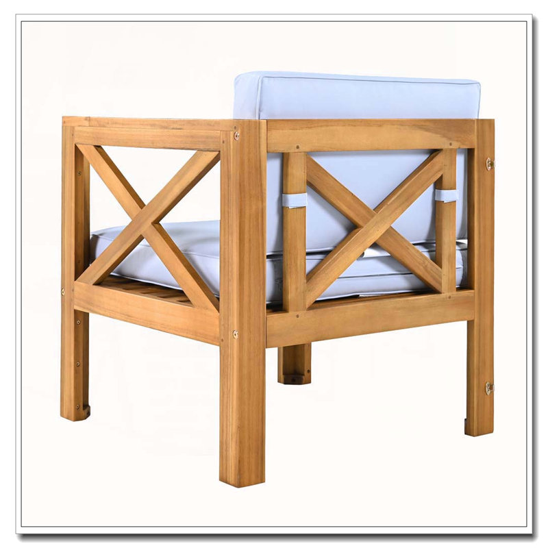 Ensemble de conversation modulaire 5 pièces avec coussins d'extérieur, Finition naturelle + coussins gris