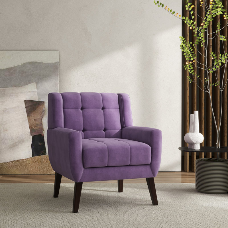 Jaqueze Upholstered Polyester Tufted Square Arm Accent chair, Velours mauve Jaqueze