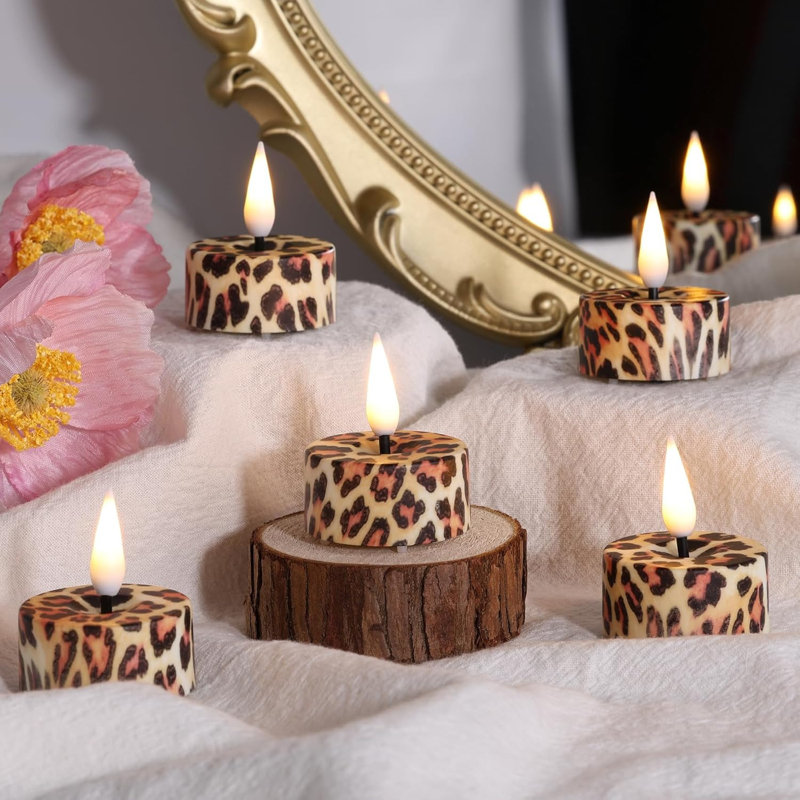 12 bougies chauffe-plat à DEL sans flamme avec télécommande - léopard